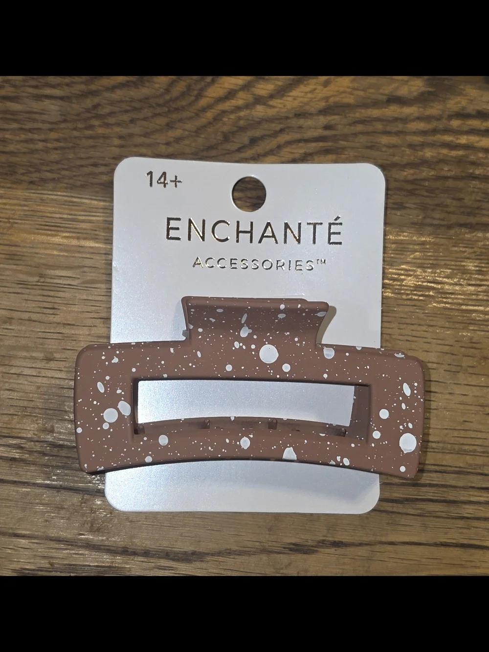 Enchanté Brown & White Speckled Rectangle Hair Claw Clip BNIB